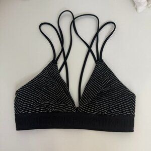 Pink Victorias Secret Black & Silver Strappy Unlined Bralette XS